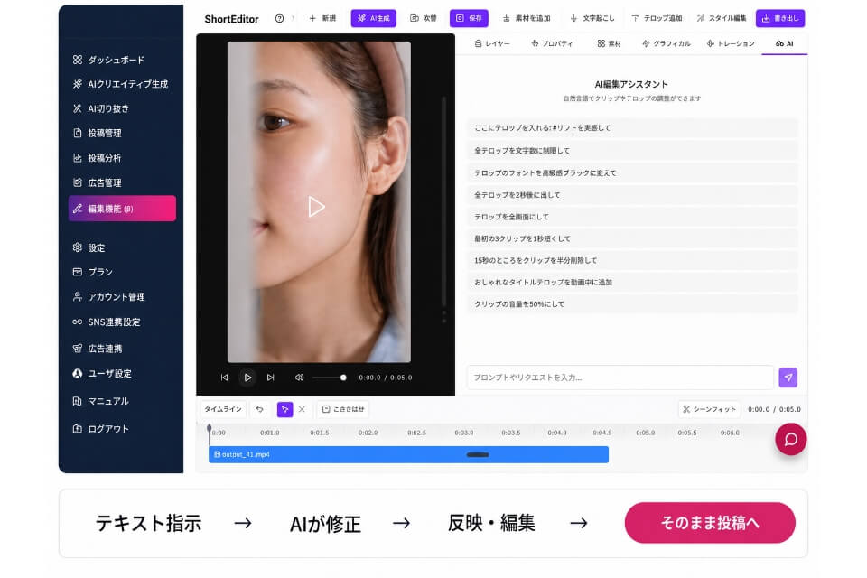 AIによる動画修正画面